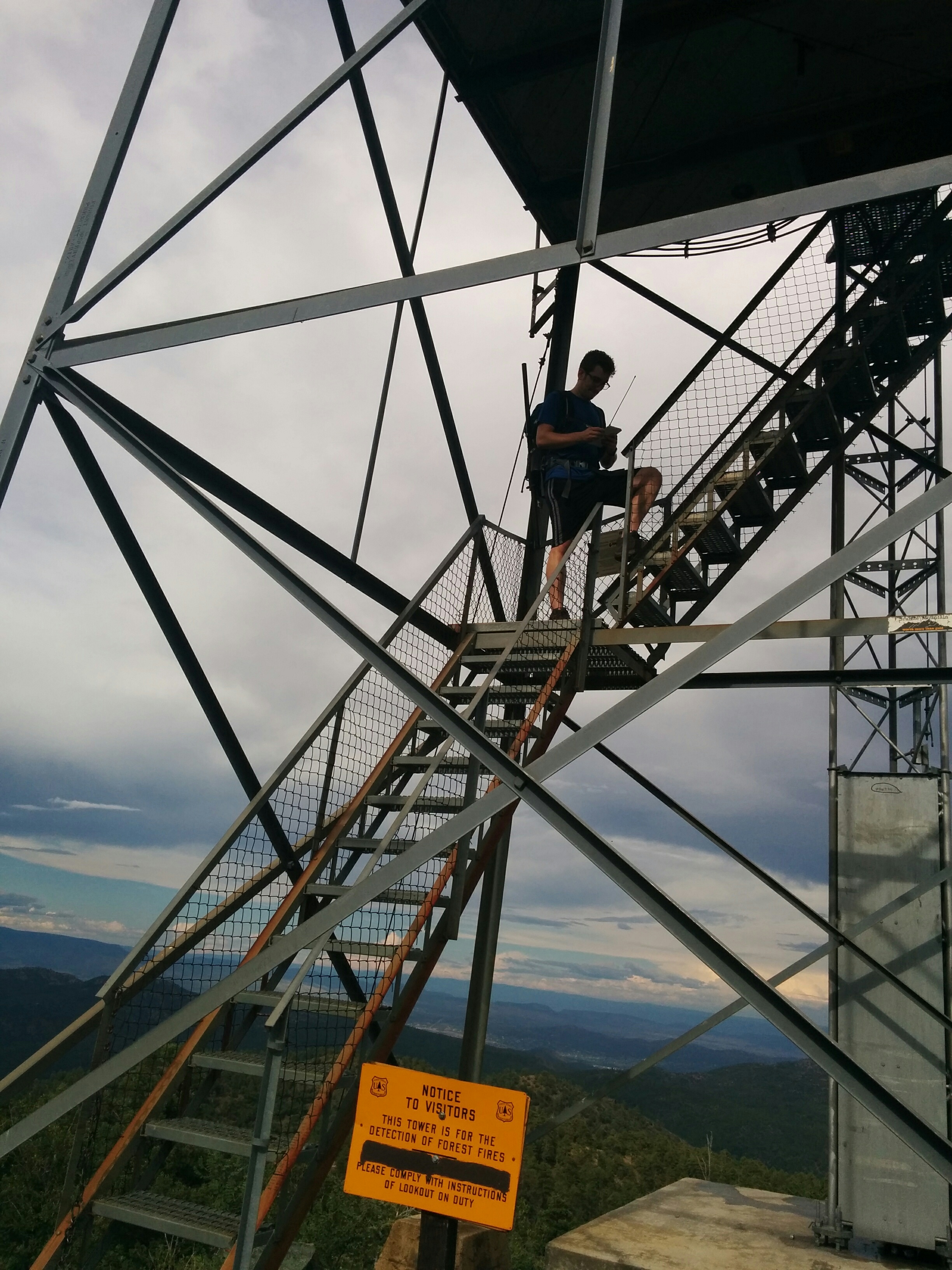 Activating Spruce Mountain on the stairs up to the fire lookout.